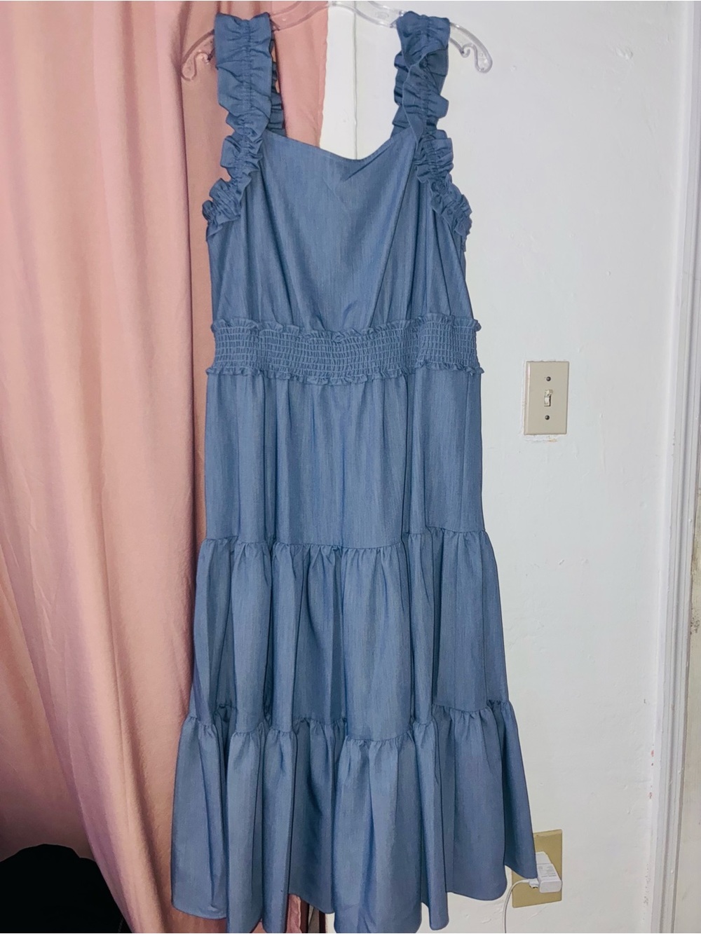 Glamour Blue Ruffled Tiered Long Sleeve Dress